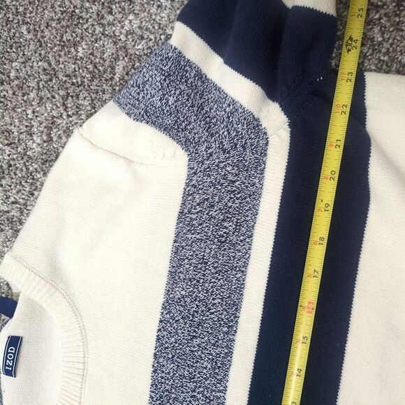 IZOD Mens  XXL crew neck  Pullover Blue Cream Ivory Sweater Warm Winter Stripe - Picture 6 of 6